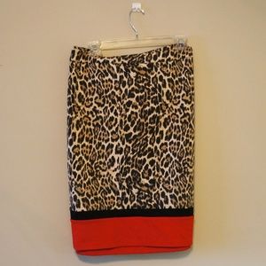 Leopard Print Pencil Skirt with Red Bottom Border